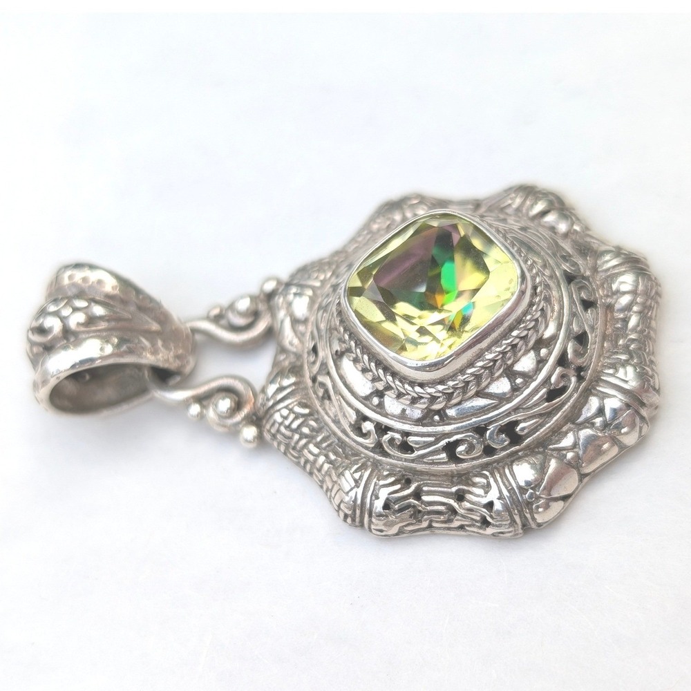 Sarda Sterling Silver 925 Lemon Quartz Ornate Filigree Cushion Pendant - Picture 5 of 8